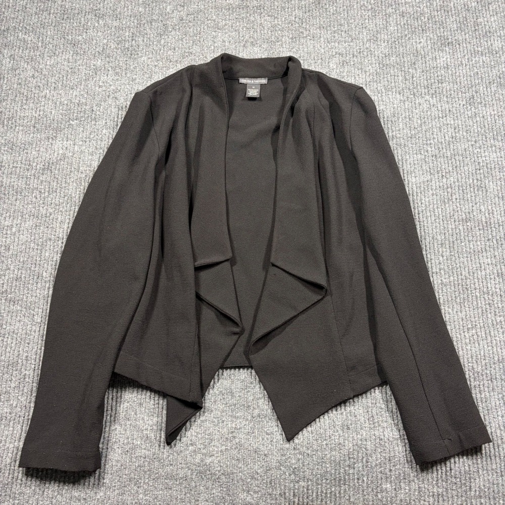 Chelsea & Theodore jacket Womens 12 Black Waterfall Open Front Blazer